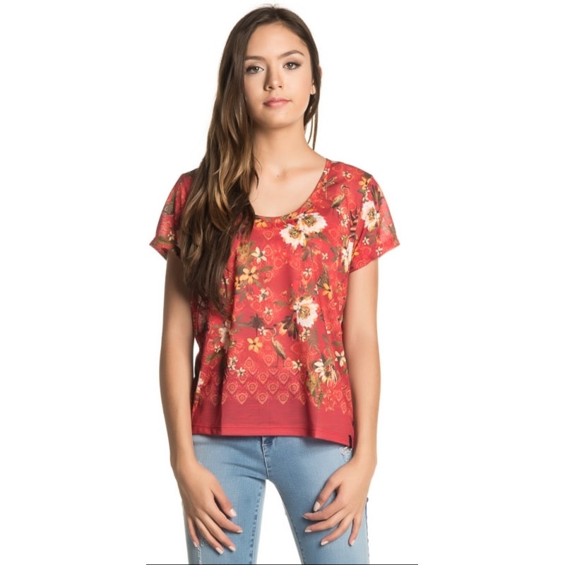 T-SHIRT CANTÃO TROPICAL HIBISCO - VERMELHO