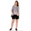 T-SHIRT M/L GATO COM ÓCULOS GOLA CANOA E ACABAMENTO À FIO - MESCLA