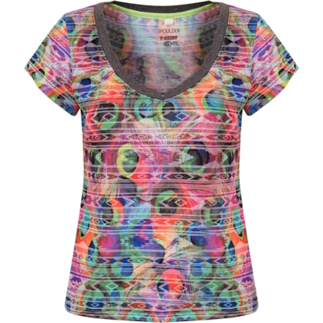 T-SHIRT PENAS PAVÃO COLORIDA - CINZA