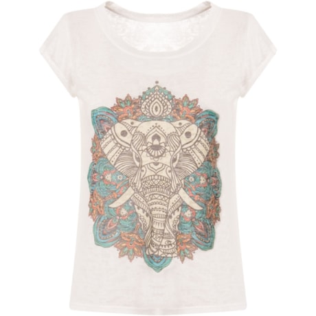 T-SHIRT SILK MANDALA ELEFANTE GEKO - OFF WHITE