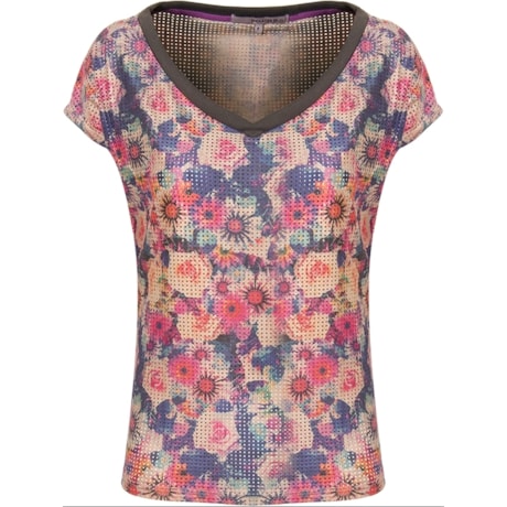 T-SHIRT SUEDE FLORAL - BEGE
