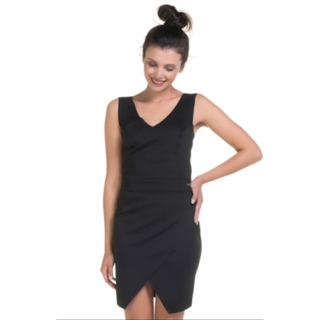 TOP CROPPED AMBICIONE MALHA PRENE CORTE A FIO - PRETO