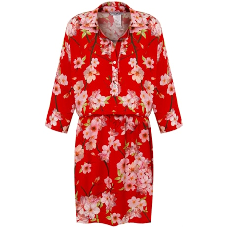 TRIBECA - VESTIDO CHEMISE VISCOSE FLORAL MG 3/4 - LARANJA