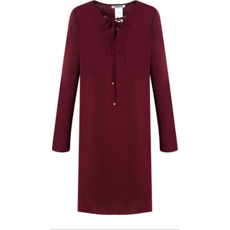 TRIBECA - VESTIDO CREPE BLUSADO AMARRAÇÃO DECOTE - MARSALA
