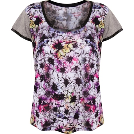 TSHIRT FLORAL DET. COURO COSTAS - CINZA