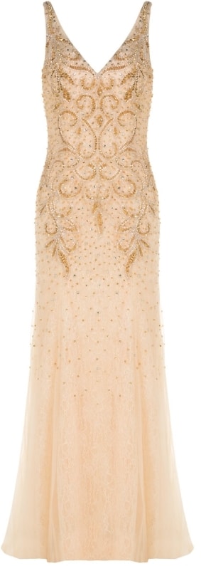 vestido de renda longo nude