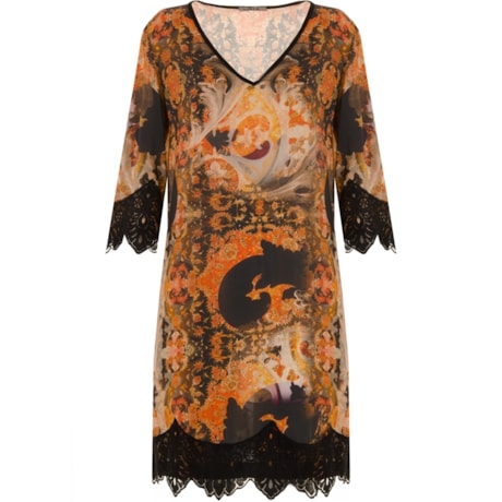 VESTIDO 100% VISCOSE COM RENDA CLAMART - ESTAMPADO