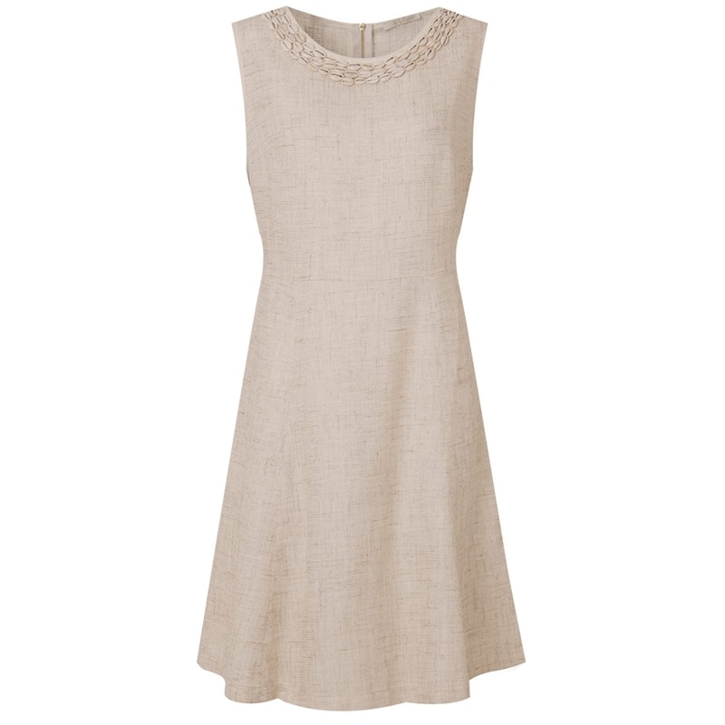 VESTIDO ACINTURADO DECOTE COM BÚZIOS - CRU