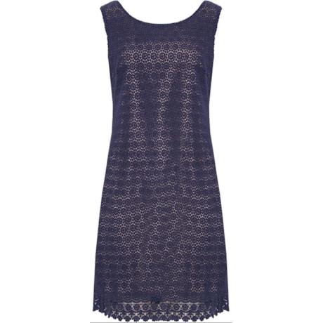VESTIDO ADÉLIA LONGUETE TUBO C/ GUIPURE - MARINHO