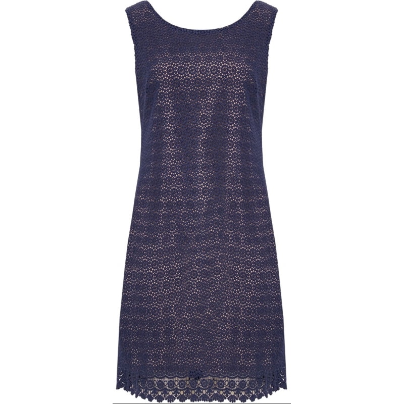 VESTIDO ADÉLIA LONGUETE TUBO C/ GUIPURE - MARINHO