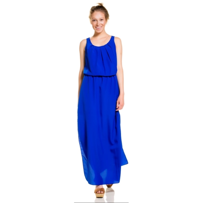 VESTIDO ADRIENNE CAPITOLLIUM LONGO DETALHES GOLA PREGAS - ROYAL