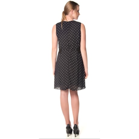 VESTIDO AMÍSSIMA  ESTAMPA POÁ DETALHE RENDA - PRETO VESTIDO AMÍSSIMA  ESTAMPA POÁ DETALHE RENDA - PRETO