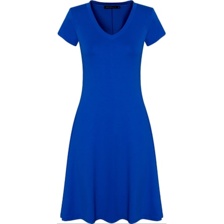 VESTIDO BÁSICO M/C COM DECOTE V - AZUL VESTIDO BÁSICO M/C COM DECOTE V - AZUL