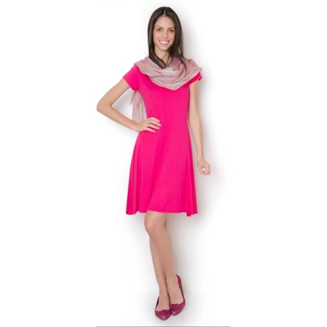 VESTIDO BÁSICO M/C COM DECOTE V - PINK