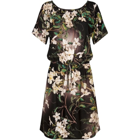 VESTIDO BLUSADO EM MALHA ESTAMPA ANIMAL ABSTRATO PUNAISE - MARROM VESTIDO BLUSADO EM MALHA ESTAMPA ANIMAL ABSTRATO PUNAISE - MARROM