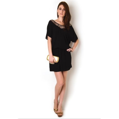 VESTIDO BLUSÊ DETALHE DE TIRAS - PRETO