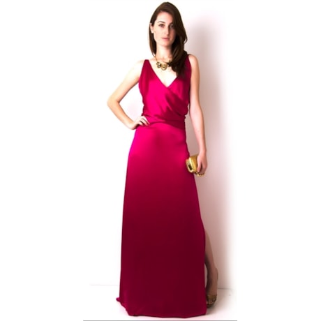 VESTIDO CETIM SEDA DRAPEADO - TURQUESA