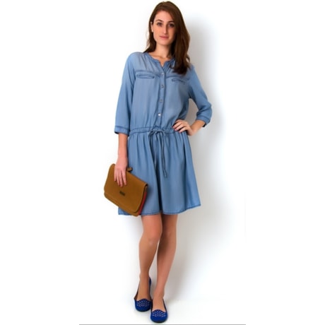 VESTIDO CHEMISE JEANS STONADO - JEANS VESTIDO CHEMISE JEANS STONADO - JEANS
