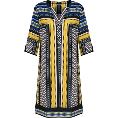 VESTIDO CHEMISE SILK TOUCH GEOMÉTRICO M 3/4 - AZUL
