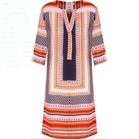 VESTIDO CHEMISE SILK TOUCH GEOMÉTRICO M 3/4 - LARANJA