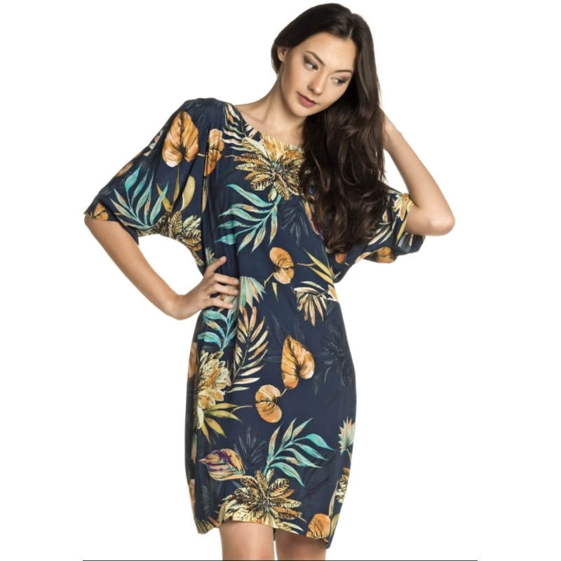 VESTIDO CHOLET RETO VISCOSE ESTAMPADA - MARINHO VESTIDO CHOLET RETO VISCOSE ESTAMPADA - MARINHO