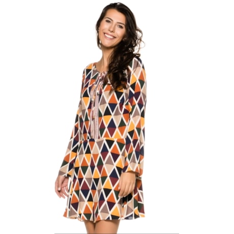 VESTIDO CHOLET TRIANGULOS DECOTE BORDADO - TELHA VESTIDO CHOLET TRIANGULOS DECOTE BORDADO - TELHA