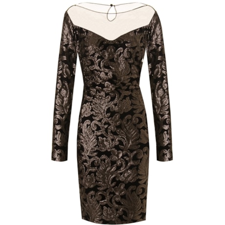 VESTIDO COM BORDADO ARABESCO E DECOTE COSTAS SENSUELLE - PRATA VELHA