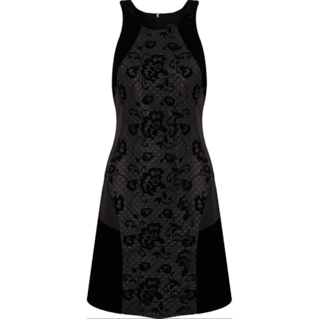 VESTIDO COURO MATELASSÊ FLORES - PRETO