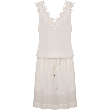 VESTIDO CREPE BLUSADO GUIPURE DECOTE - OFF WHITE VESTIDO CREPE BLUSADO GUIPURE DECOTE - OFF WHITE