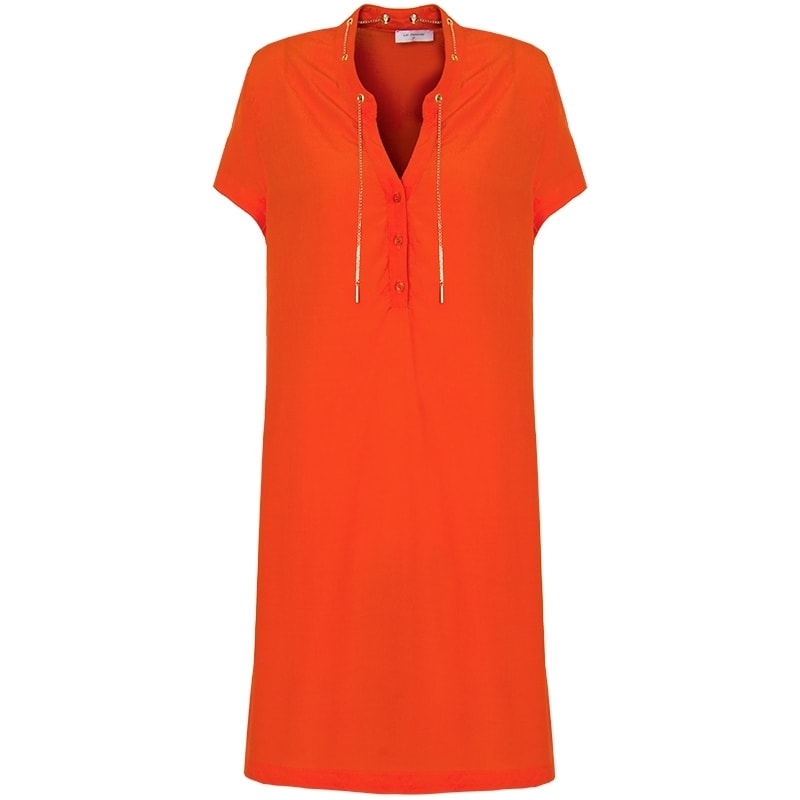VESTIDO CREPE C/ PINGENTE NA GOLA - CORAL