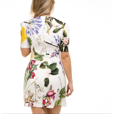 VESTIDO CREPE FLORAL ALPHORRIA - OFF WHITE VESTIDO CREPE FLORAL ALPHORRIA - OFF WHITE