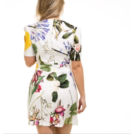 VESTIDO CREPE FLORAL ALPHORRIA - OFF WHITE