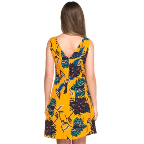 VESTIDO CURTO CANTÃO ESTAMPA PAPAYA - AMARELO
