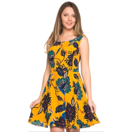 VESTIDO CURTO CANTÃO ESTAMPA PAPAYA - AMARELO