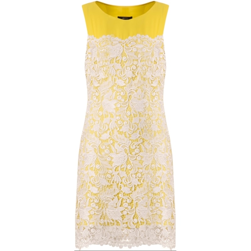 VESTIDO CURTO CREPE COM GUIPIR BEATRIZ - AMARELO