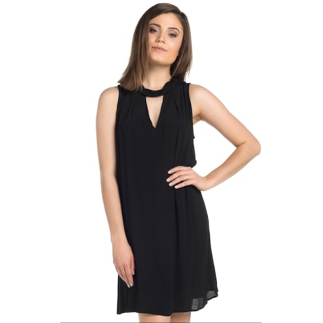 VESTIDO CURTO MOÇA BONITA  GOLA ALTA - PRETO