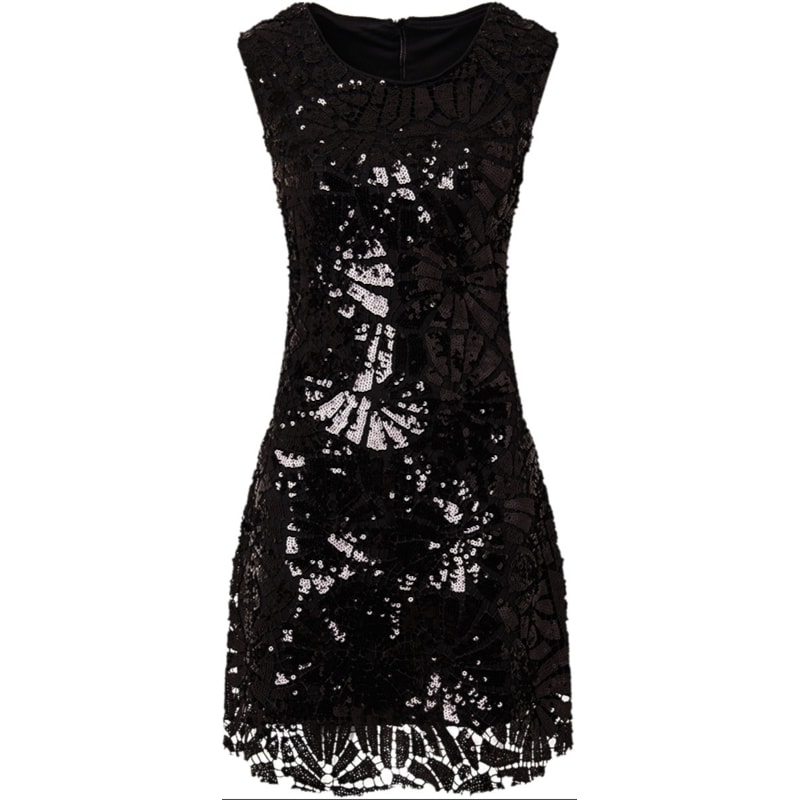 VESTIDO CURTO PAETÊ ACINTURADO - PRETO