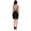 VESTIDO CURTO S/M COM APLICAÇÃO DE GUIPURE NA PARTE SUPERIOR E SAIA EM PAETÊ - PRETO