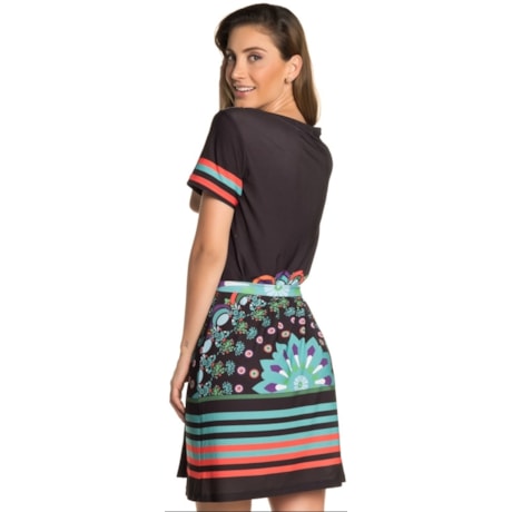 VESTIDO CURTO STATI UNIT  ESTAMPA MANDALA - PRETO