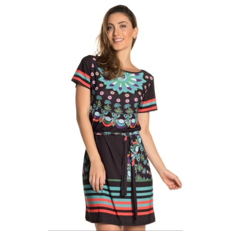 VESTIDO CURTO STATI UNIT  ESTAMPA MANDALA - PRETO VESTIDO CURTO STATI UNIT  ESTAMPA MANDALA - PRETO