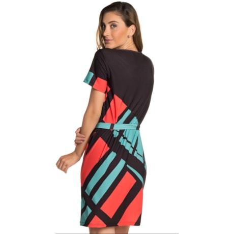 VESTIDO CURTO STATI UNITI ESTAMPA GEOMÉTRICA - PRETO VESTIDO CURTO STATI UNITI ESTAMPA GEOMÉTRICA - PRETO