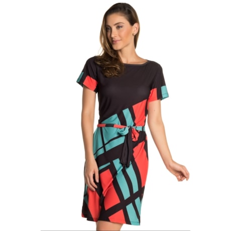 VESTIDO CURTO STATI UNITI ESTAMPA GEOMÉTRICA - PRETO
