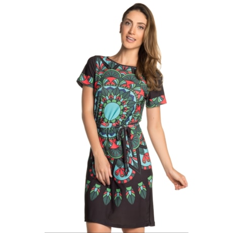 VESTIDO CURTO STATI UNITI MULTICOLORIDO FLORES - PRETO