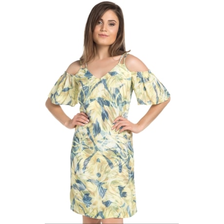 VESTIDO CURTO TRIBECA ESTAMPA ABSTRATA DETALHE OMBRO - VERDE