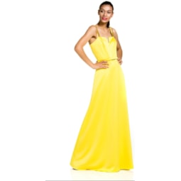 VESTIDO DE FESTA ALPHORRIA LONGO ALCA BORDADA - AMARELO