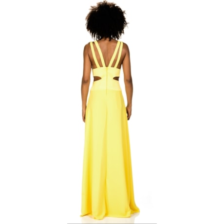 VESTIDO DE FESTA ALPHORRIA LONGO COM RECORTES - AMARELO