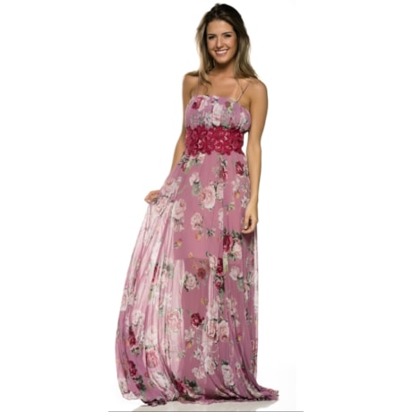 VESTIDO DE FESTA AMÍSSIMA FLORAL COM DETALHE  GUIPUIRE CINTURA - LILÁS VESTIDO DE FESTA AMÍSSIMA FLORAL COM DETALHE  GUIPUIRE CINTURA - LILÁS
