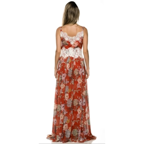 VESTIDO DE FESTA AMISSIMA FLORAL COM RENDA - LARANJA VESTIDO DE FESTA AMISSIMA FLORAL COM RENDA - LARANJA