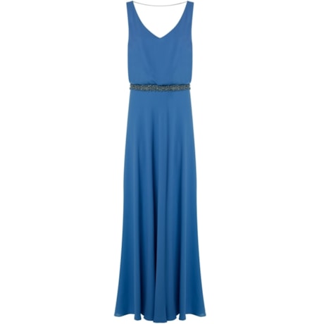 VESTIDO DE FESTA AMÍSSIMA LONGO BORDADO CINTURA E CORRENTE COSTAS - AZUL VESTIDO DE FESTA AMÍSSIMA LONGO BORDADO CINTURA E CORRENTE COSTAS - AZUL