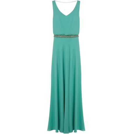 VESTIDO DE FESTA AMÍSSIMA LONGO BORDADO CINTURA E CORRENTE COSTAS - VERDE ÁGUA VESTIDO DE FESTA AMÍSSIMA LONGO BORDADO CINTURA E CORRENTE COSTAS - VERDE ÁGUA
